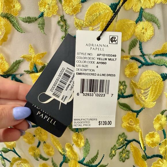 Adrianna Papell Yellow Green Floral Embroidered Lace A-Line Dress size 4 NEW Tag - Picture 7 of 11